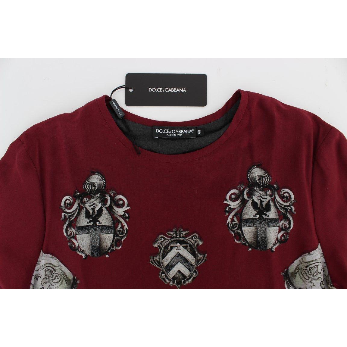 Dolce & Gabbana Red Knight Print Silk Blouse T-shirt