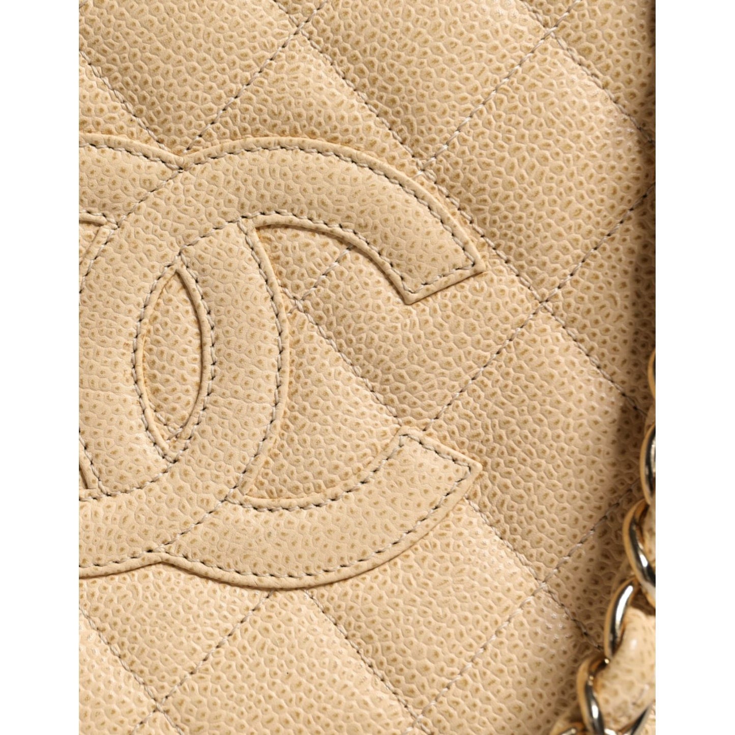 Chanel Beige Caviar De Coco Chain Leather Purse Bag