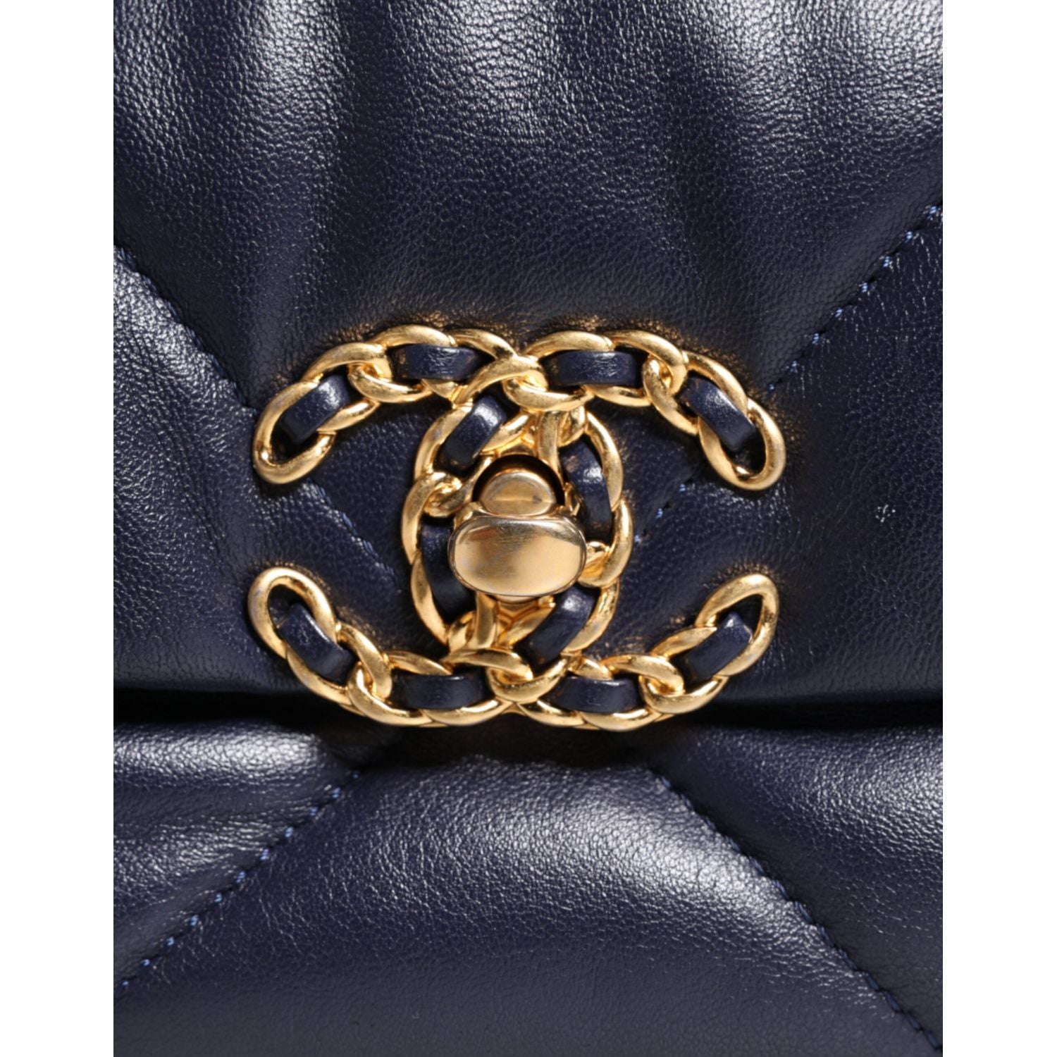 Chanel Blue Leather Large Quilted Chain Hand Shoulder Bag