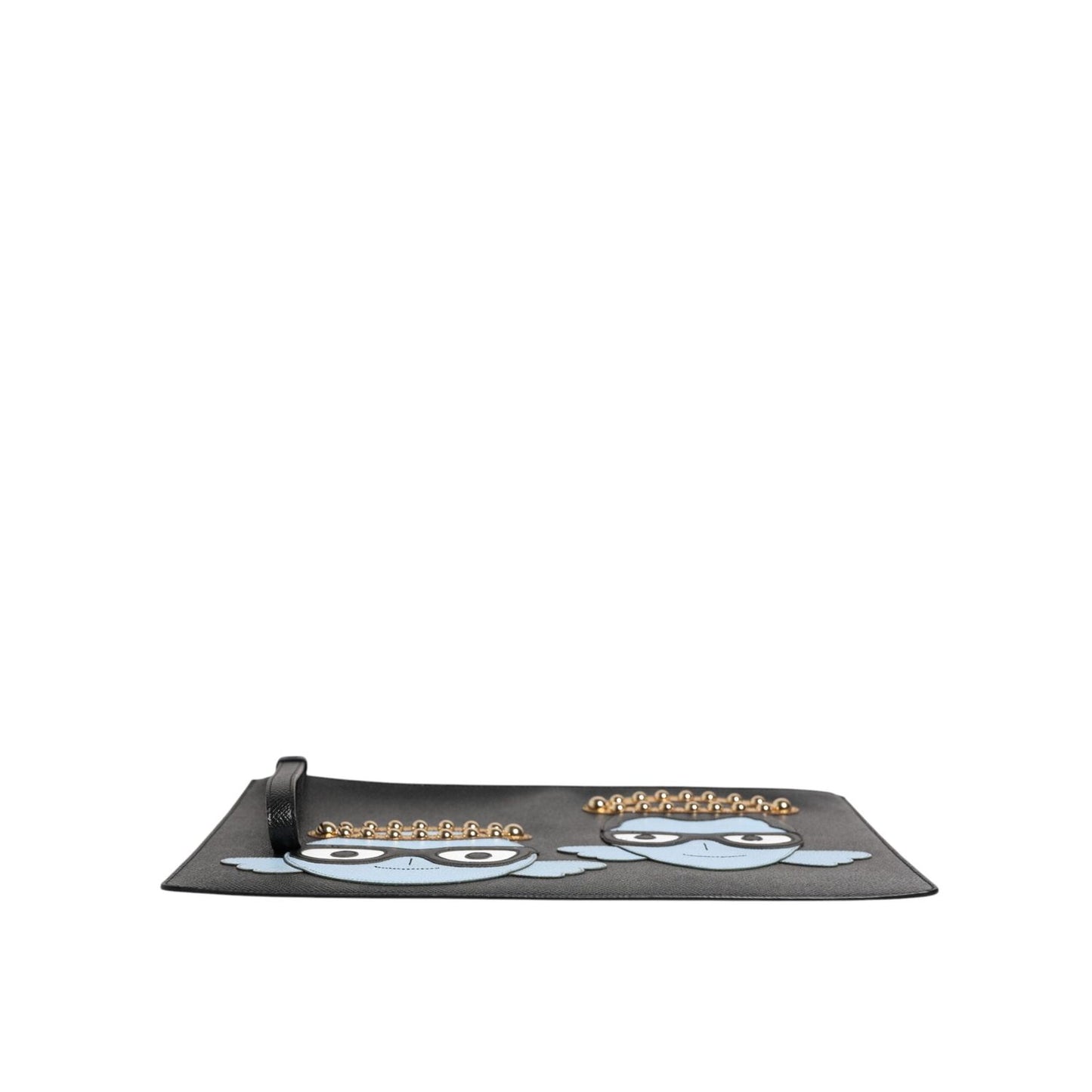 Dolce & Gabbana Black Leather #DGFAMILY Embellished Men Zip Pouch Bag