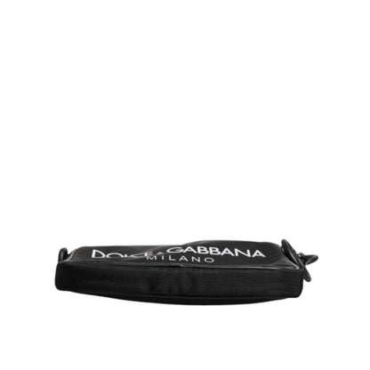 Dolce & Gabbana Black Logo Print Scuba Crossbody Shoulder Bag