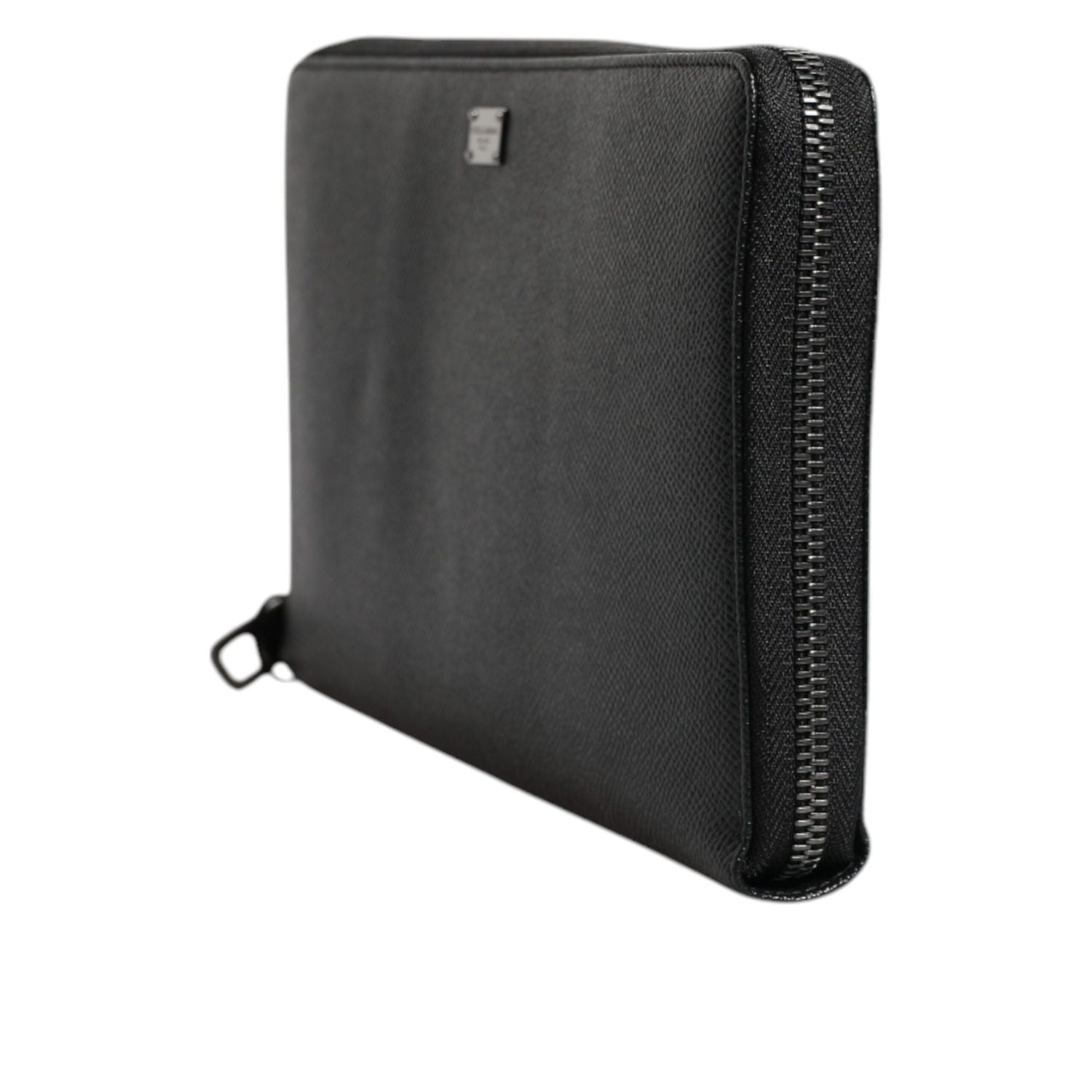 Dolce & Gabbana Black Calfskin Leather Logo Zip Around Continental Wallet