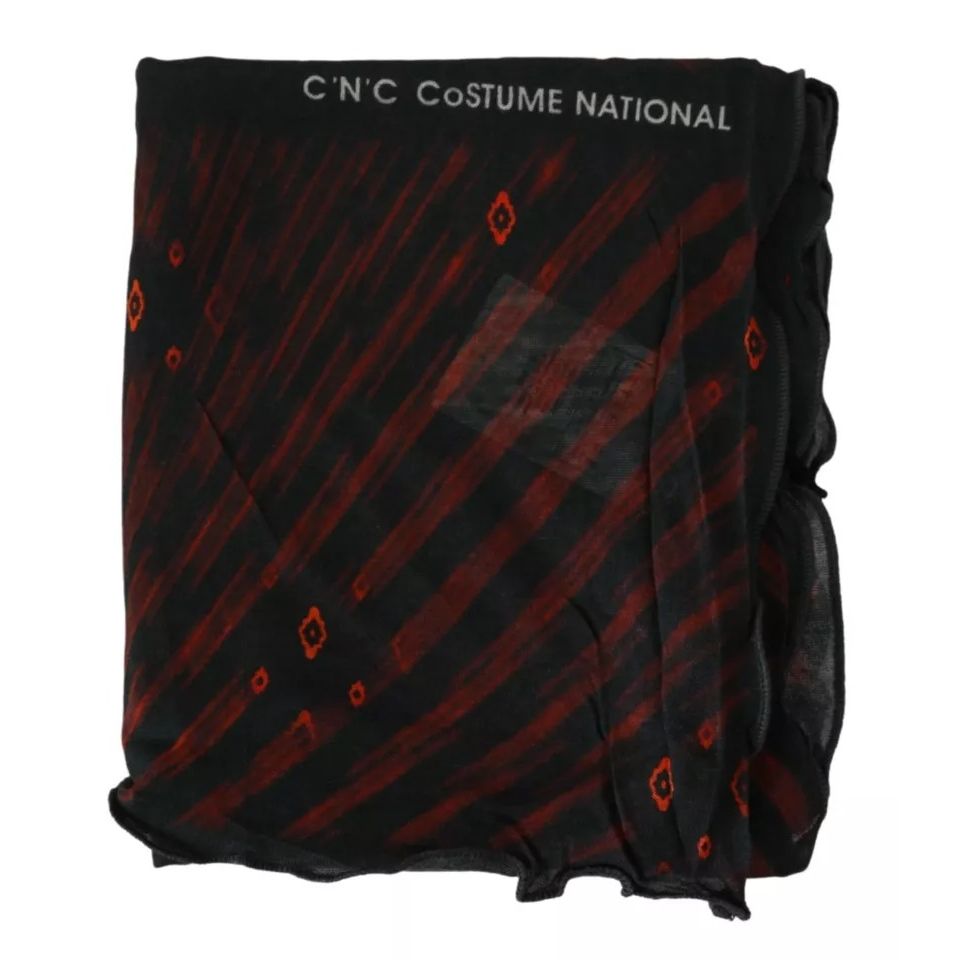 Costume National Black Red Viscose Foulard Branded Scarf