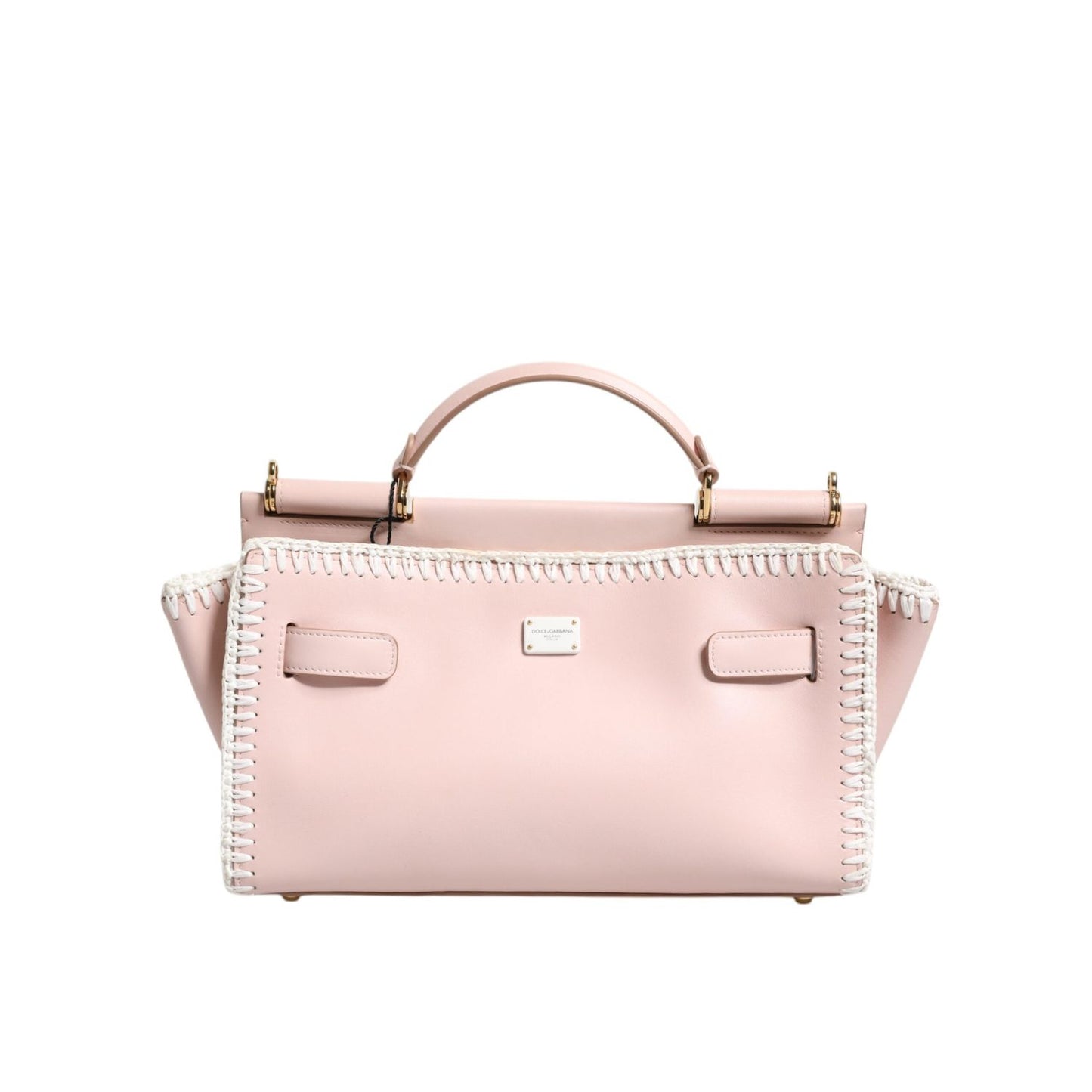 Dolce & Gabbana Light Pink Logo Plaque Soft Leather Strap Crossbody Bag
