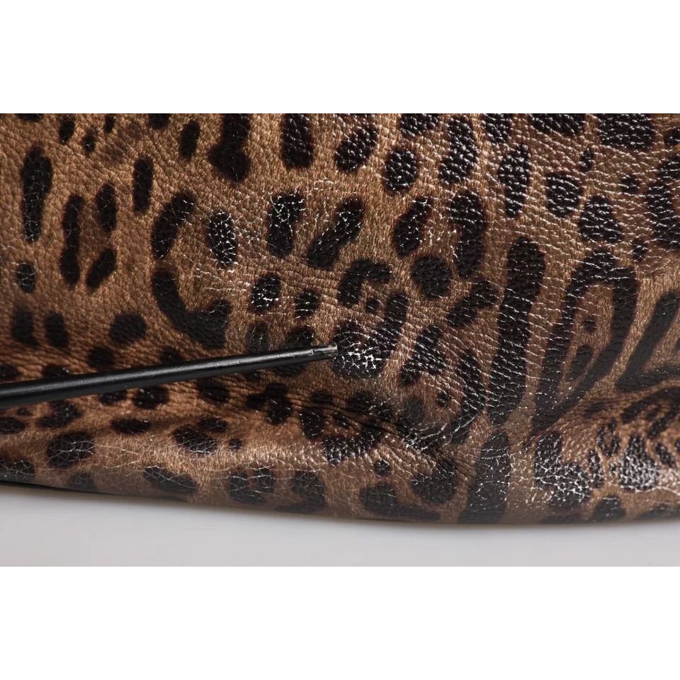 Dolce & Gabbana Brown Black Calfskin Leopard Print Shoulder Tote Bag