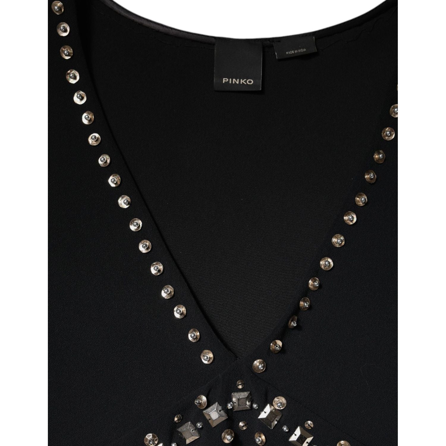 PINKO Black Embellished Polyester Sleeveless Shift A-line Mini Dress