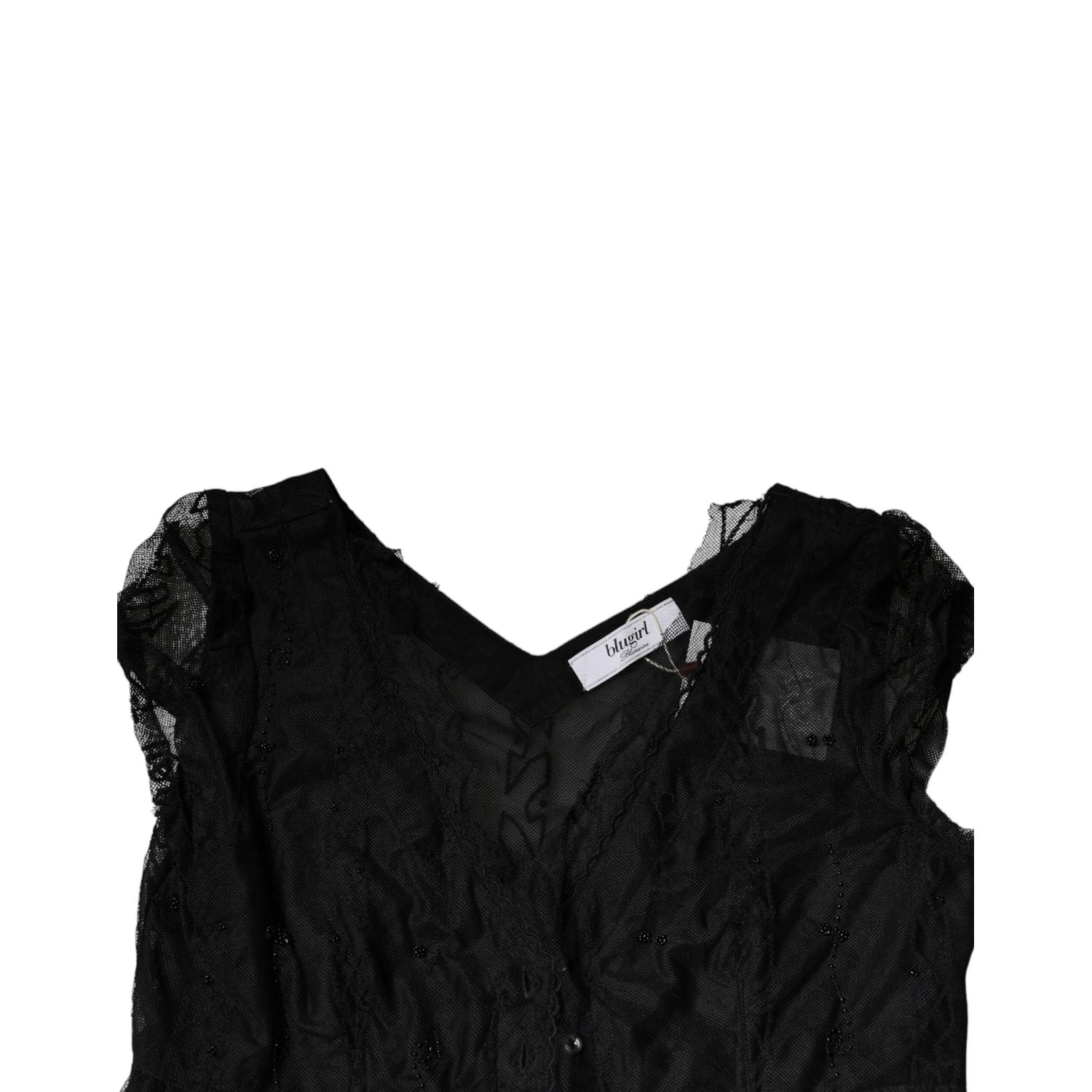 Blugirl Black Short Sleeves Floral Lace Trim A-line Mini Dress