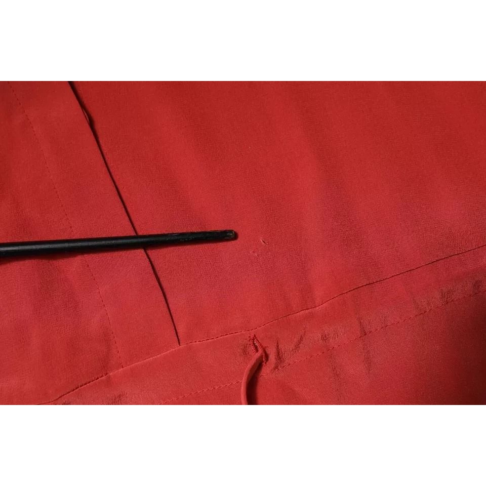 Peserico Red Long Sleeves Pencil Cut Drawstring Waist Dress