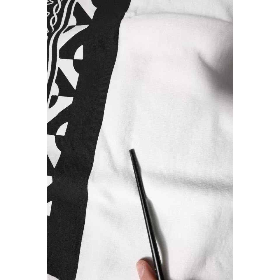 Dolce & Gabbana White Black Printed Cotton Sweatshirt Sweater