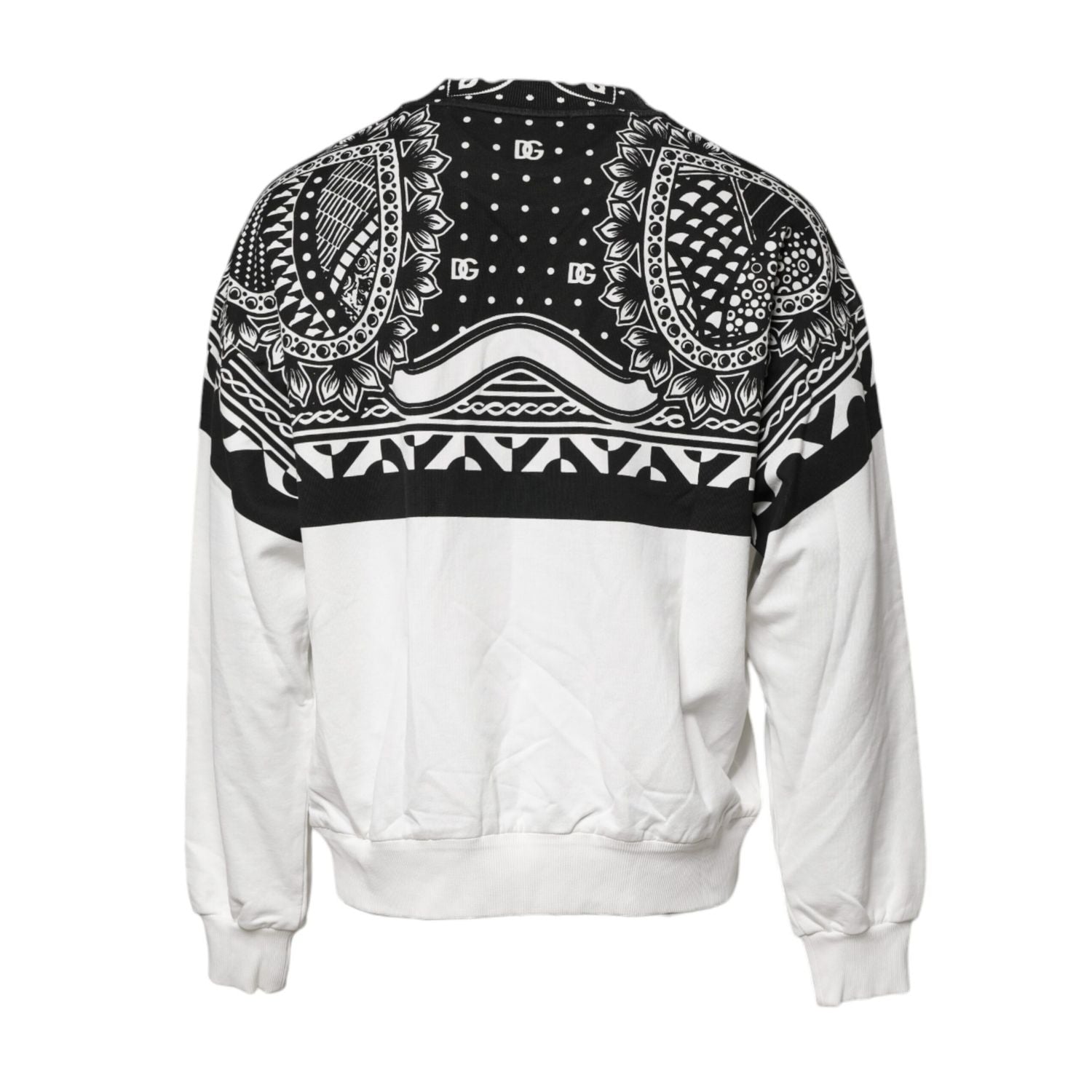Dolce & Gabbana White Black Print Cotton Sweatshirt Sweater