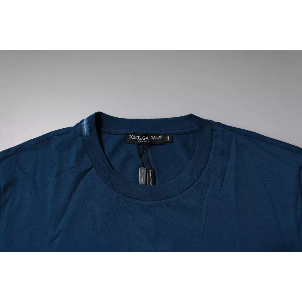 Dolce & Gabbana Blue Crown Bee Cotton Men Crew Neck T-shirt