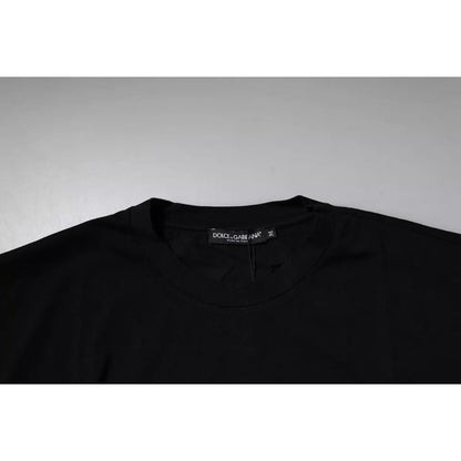Dolce & Gabbana Black Amore Leopard Cotton Crew Neck T-shirt