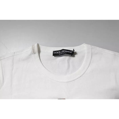 Dolce & Gabbana White Cotton Logo Floral Crew Neck T-shirt