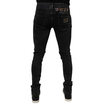 Dolce & Gabbana Black Tattered Cotton Skinny Men Denim Jeans