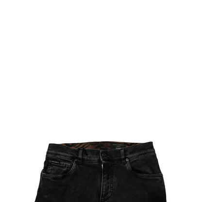 Dolce & Gabbana Black Tattered Cotton Skinny Men Denim Jeans