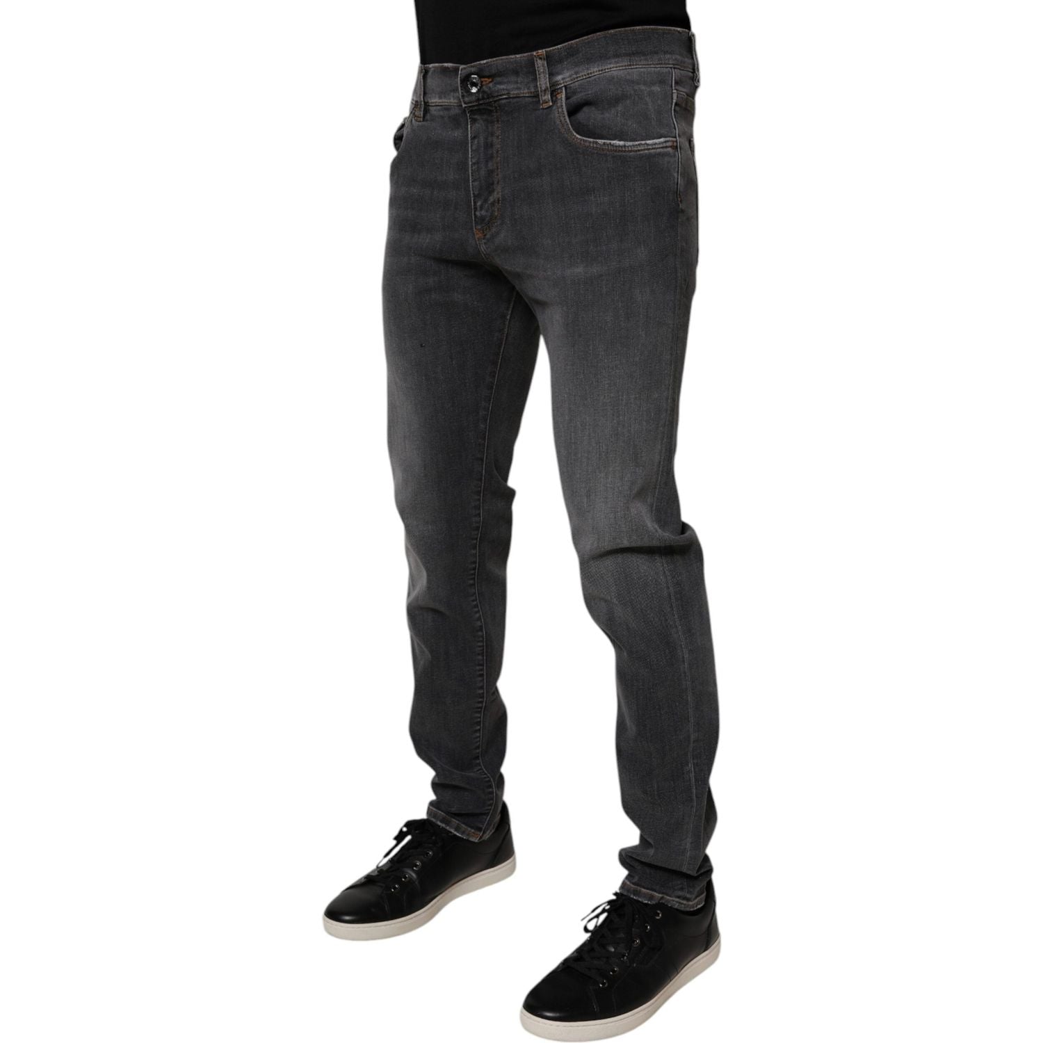 Dolce & Gabbana Dark Gray Washed Cotton Slim Fit Denim Jeans