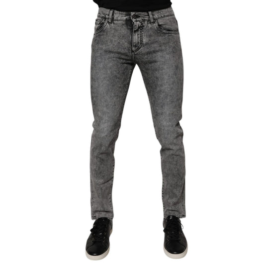 Dolce & Gabbana Dark Gray Washed Cotton Slim Fit Denim Jeans