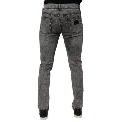 Dolce & Gabbana Dark Gray Washed Cotton Slim Fit Denim Jeans