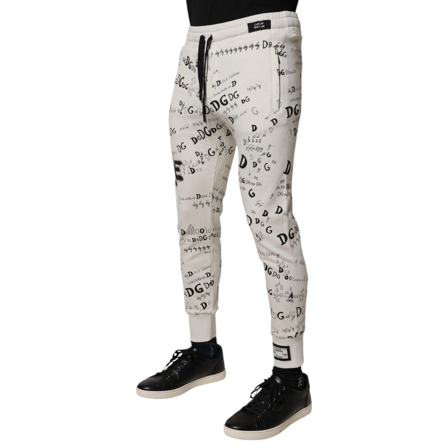 Dolce & Gabbana White Printed Cotton Jogger Sweatpants Pants