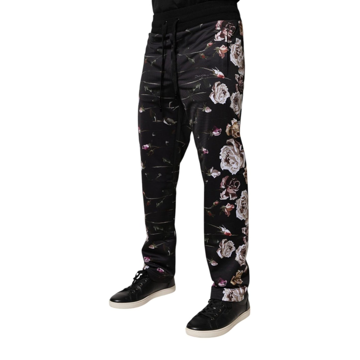 Dolce & Gabbana Black Floral Polyester Jogger Pants