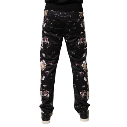 Dolce & Gabbana Black Floral Polyester Jogger Pants