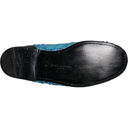 Dolce & Gabbana Blue Sequined Loafers Formal Dress Shoes