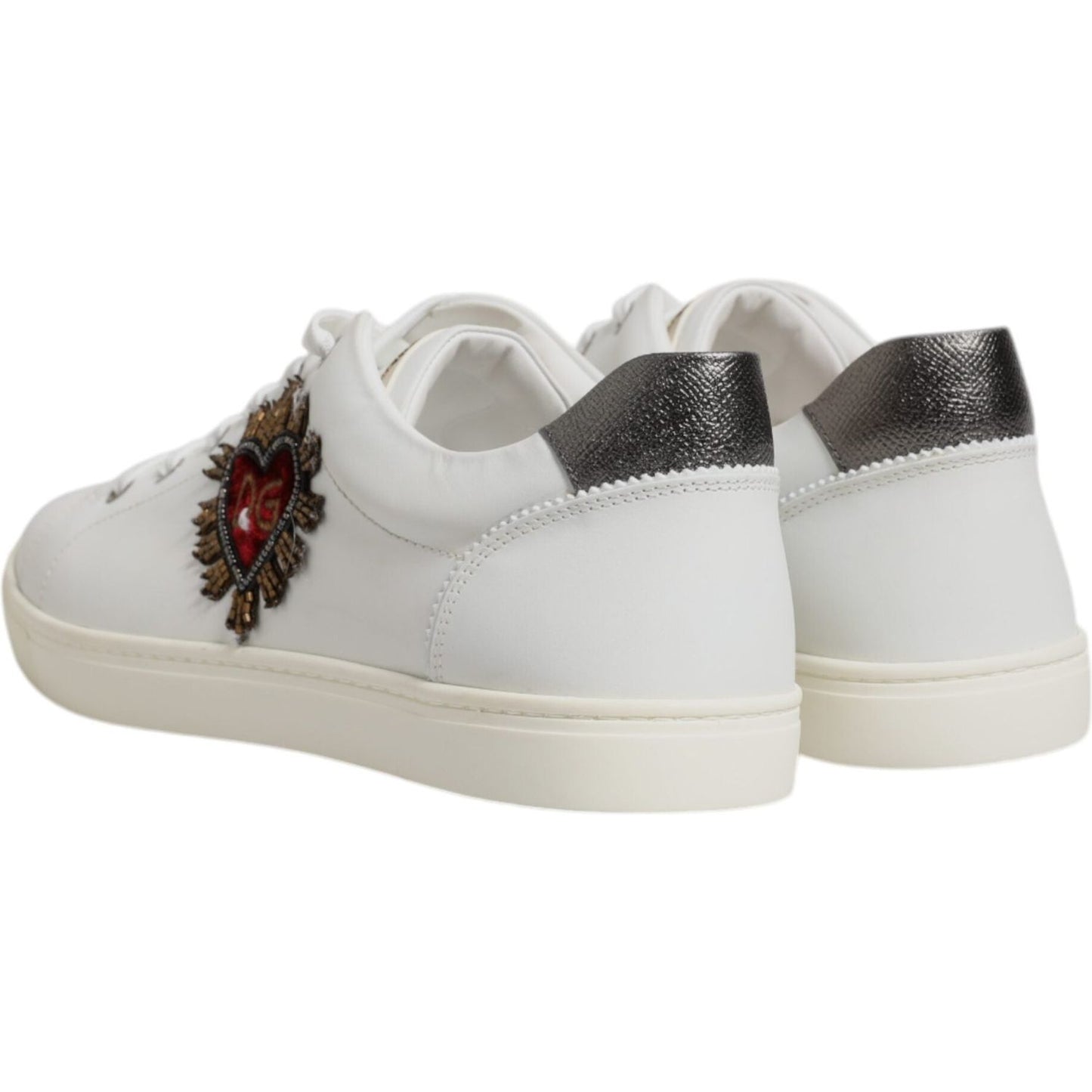 Dolce & Gabbana White Leather Heart Embellished Sneakers Shoes