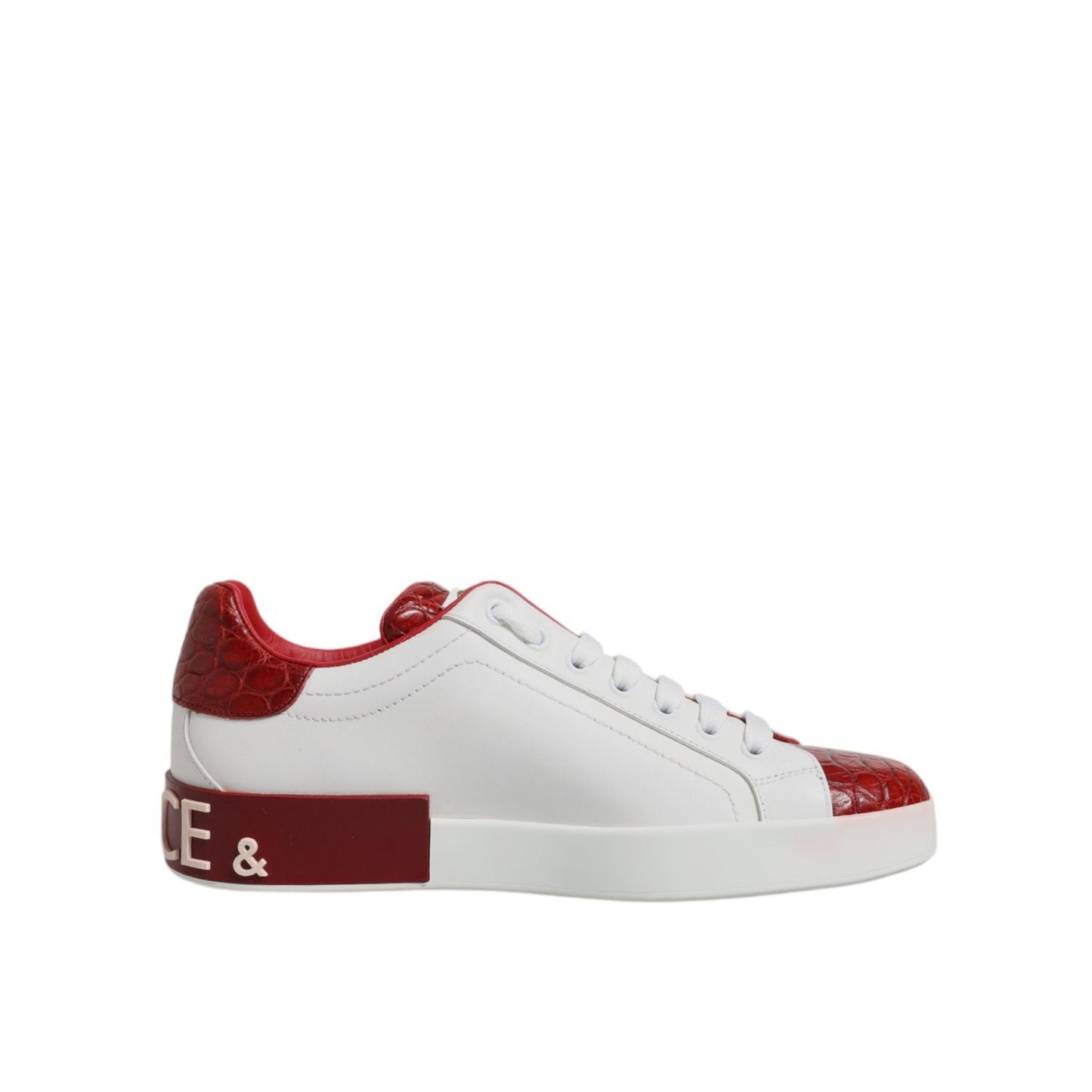 Dolce & Gabbana White Red Leather Portofino Men Sneaker Shoes