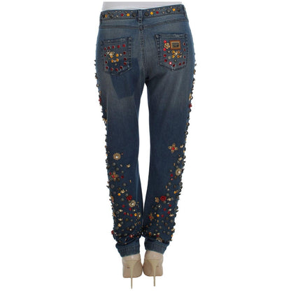 Dolce & Gabbana Crystal Roses Heart Embellished Jeans
