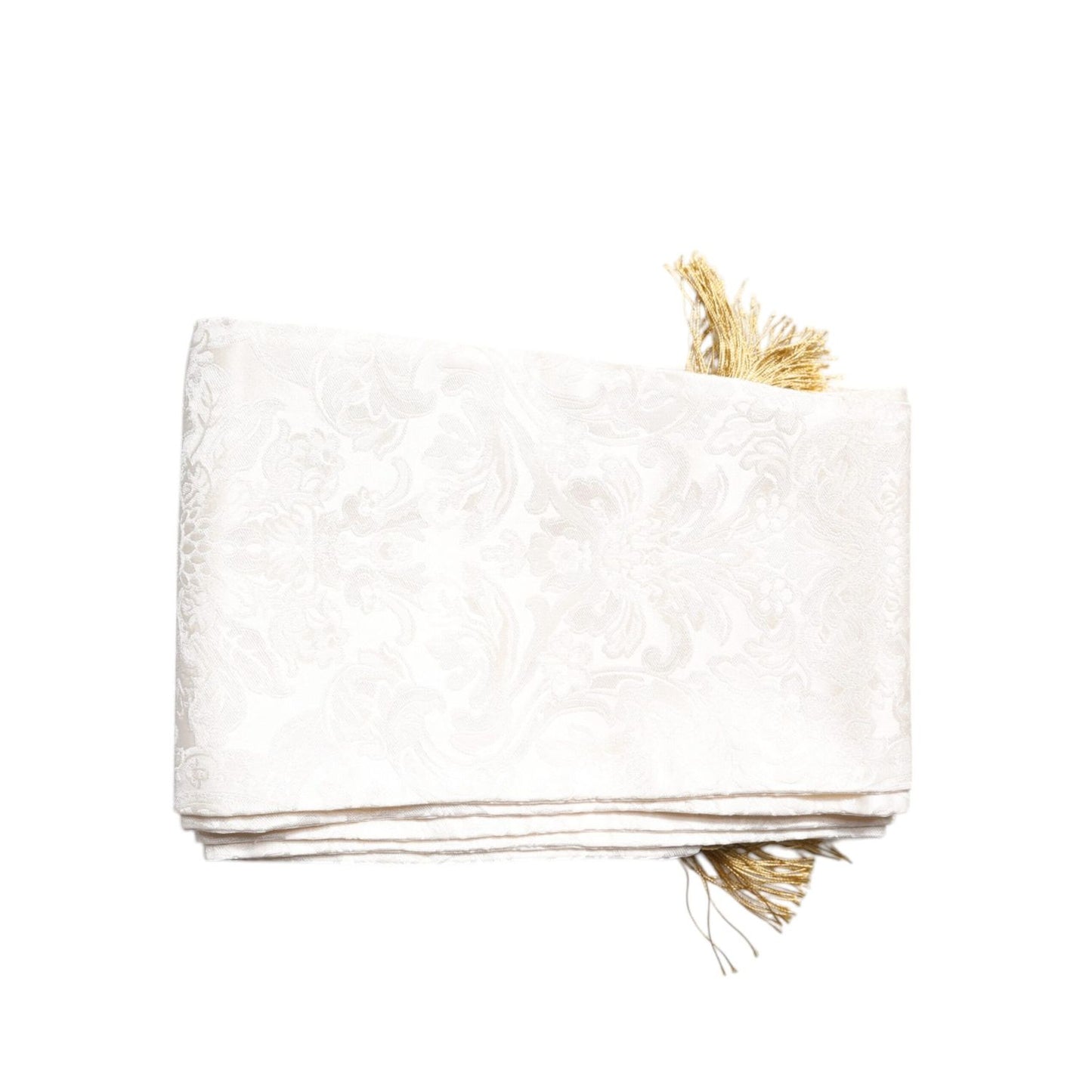 Dolce & Gabbana White Floral Jacquard Skinny Fringes Scarf
