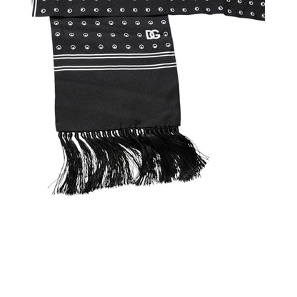 Dolce & Gabbana Black White Polka Dotted Silk Skinny Fringes Scarf