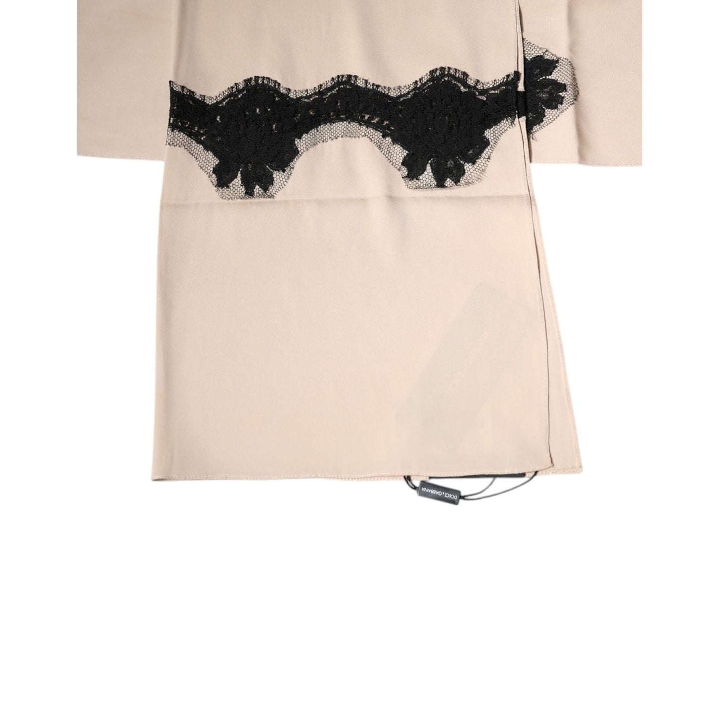 Dolce & Gabbana Beige Floral Lace Trim Silk Neck Wrap Scarf