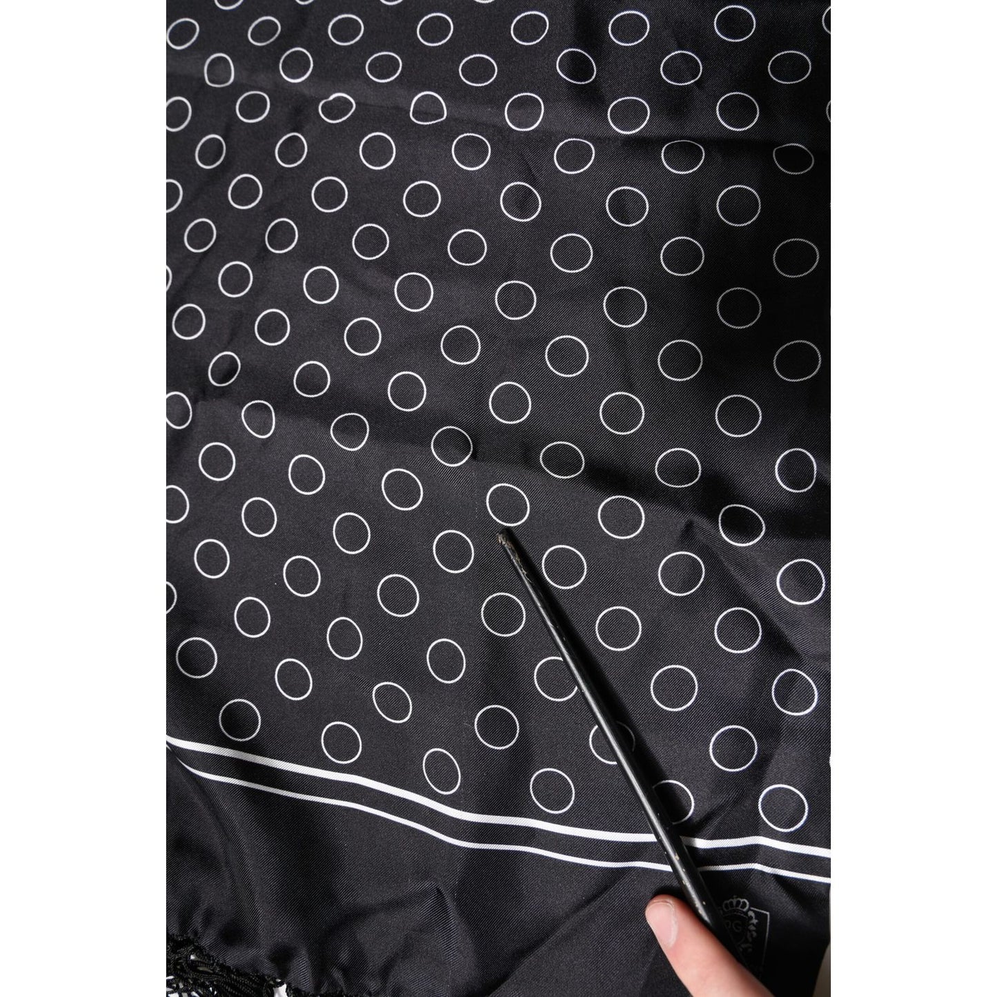 Dolce & Gabbana Black Circles Silk Fringes Shawl Wrap Scarf