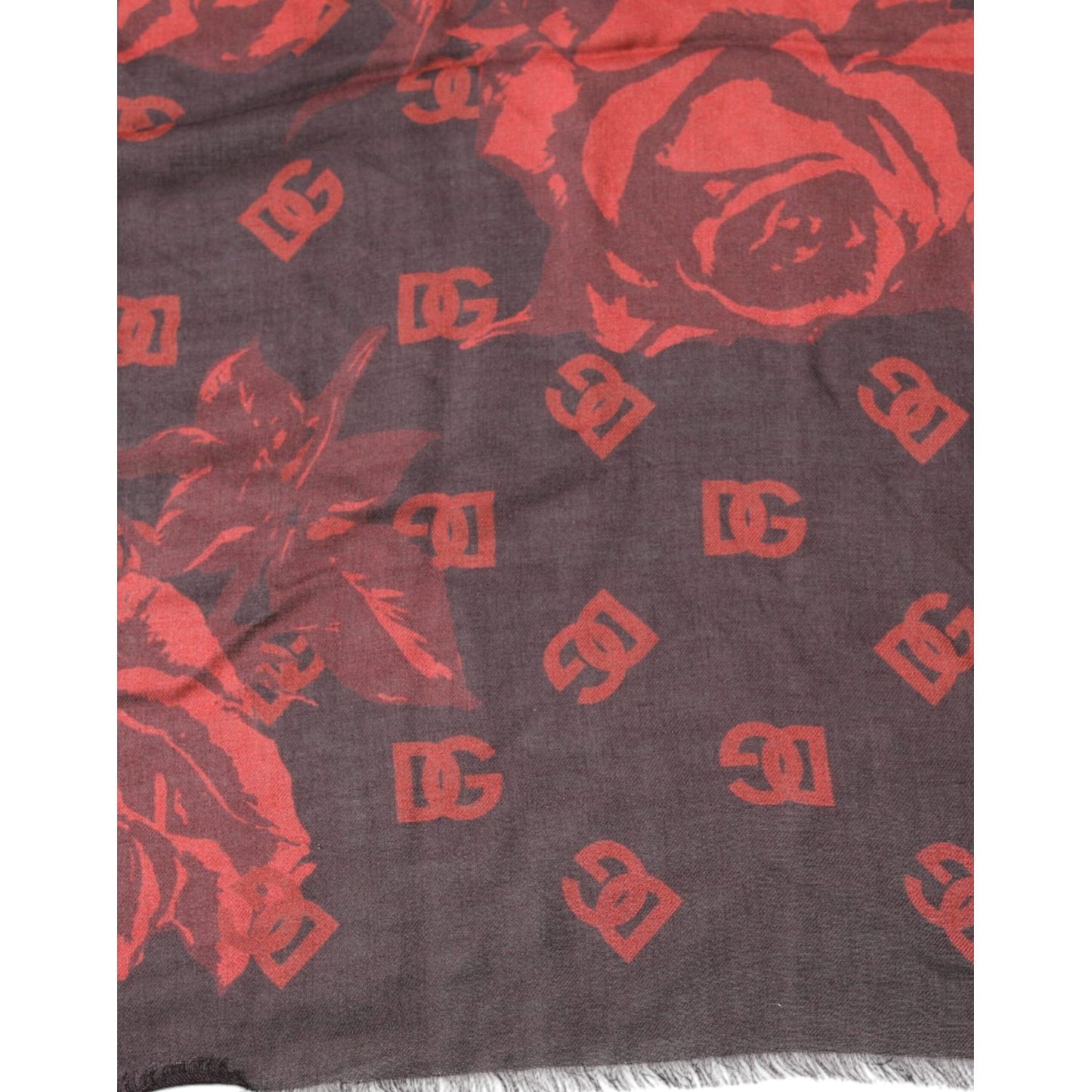 Dolce & Gabbana Black Red Floral Modal Wrap Shawl Scarf