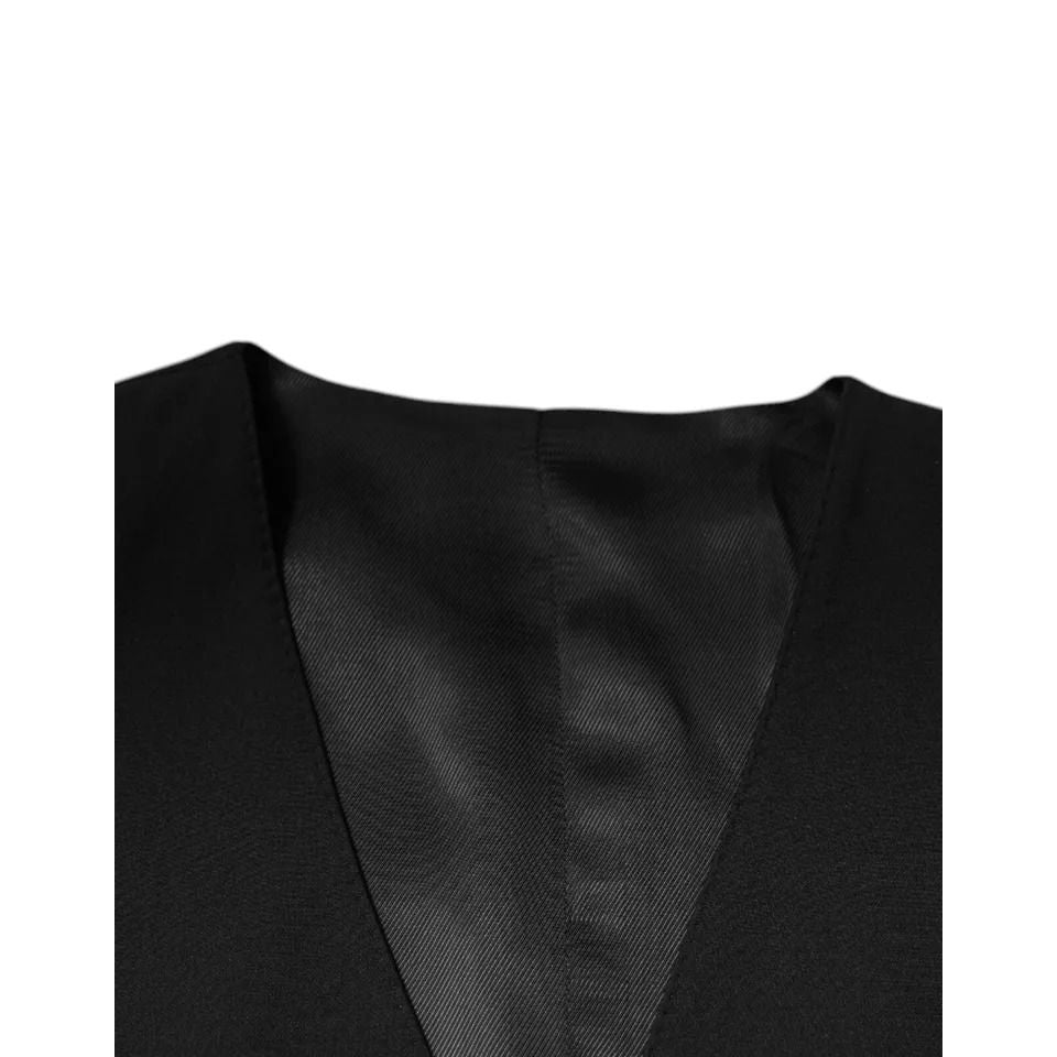 Dolce & Gabbana Black Wool Formal Dress Men Waistcoat Vest
