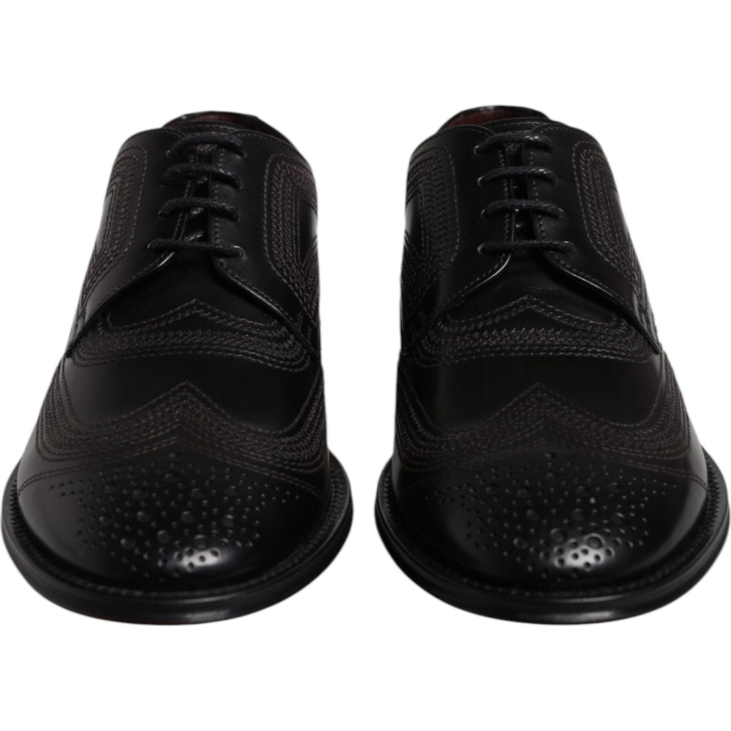 Dolce & Gabbana Black Embroidered Classic Leather Derby Dress Shoes