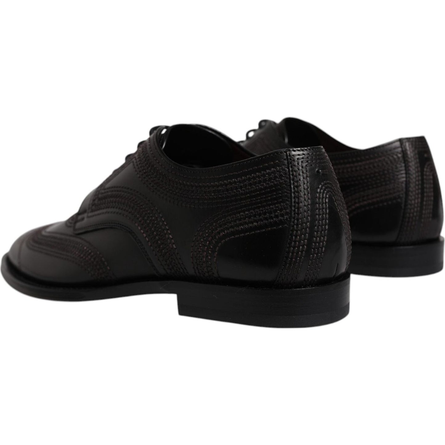Dolce & Gabbana Black Embroidered Classic Leather Derby Dress Shoes