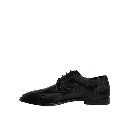 Dolce & Gabbana Black Embroidered Classic Leather Derby Dress Shoes