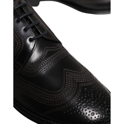 Dolce & Gabbana Black Embroidered Classic Leather Derby Dress Shoes