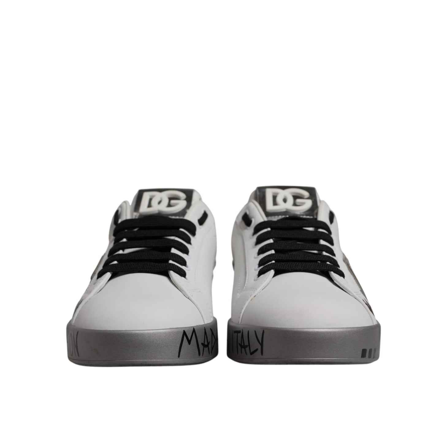 Dolce & Gabbana White Silver Crystal Logo Portofino Sneakers Shoes