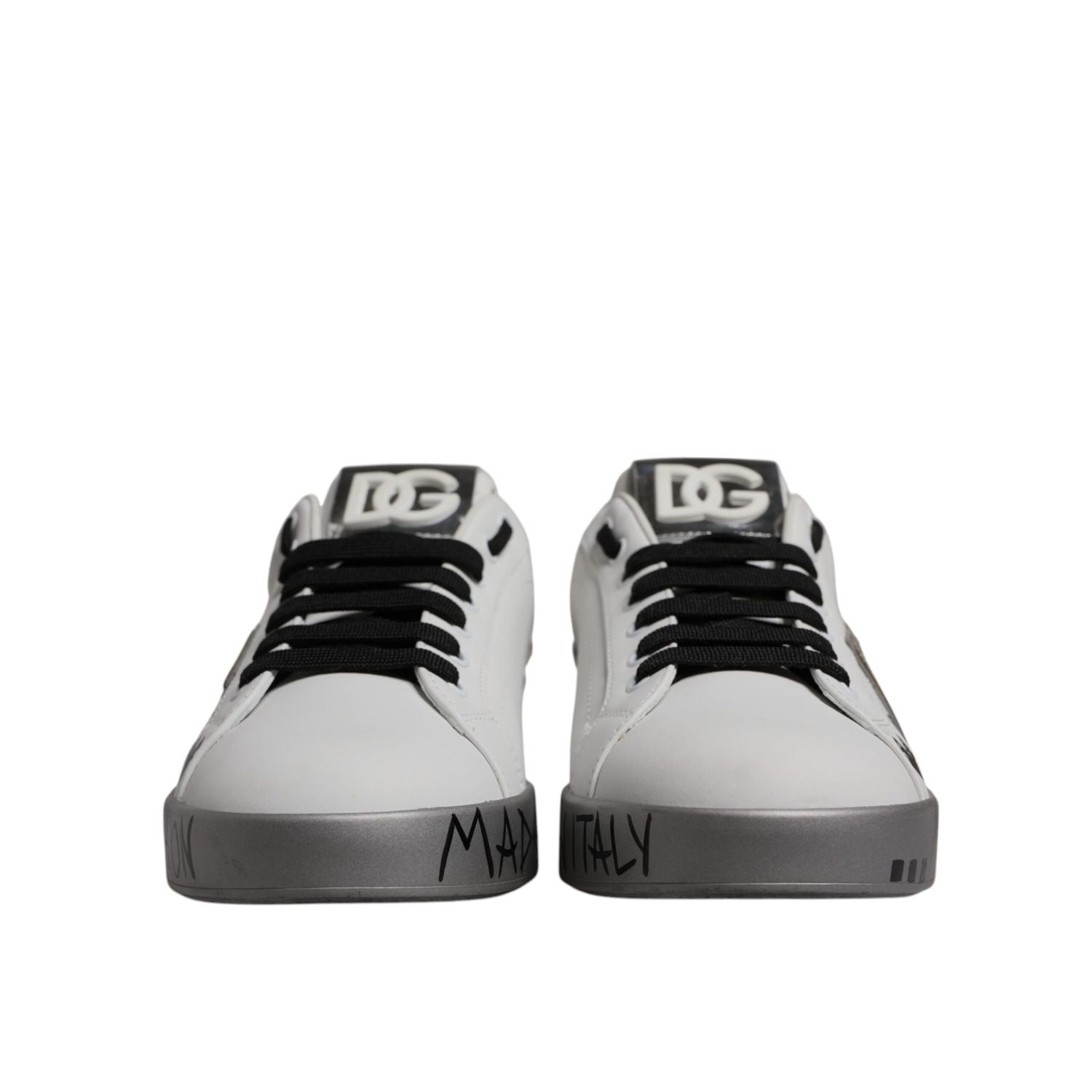 Dolce & Gabbana White Silver Crystal Logo Portofino Sneakers Shoes