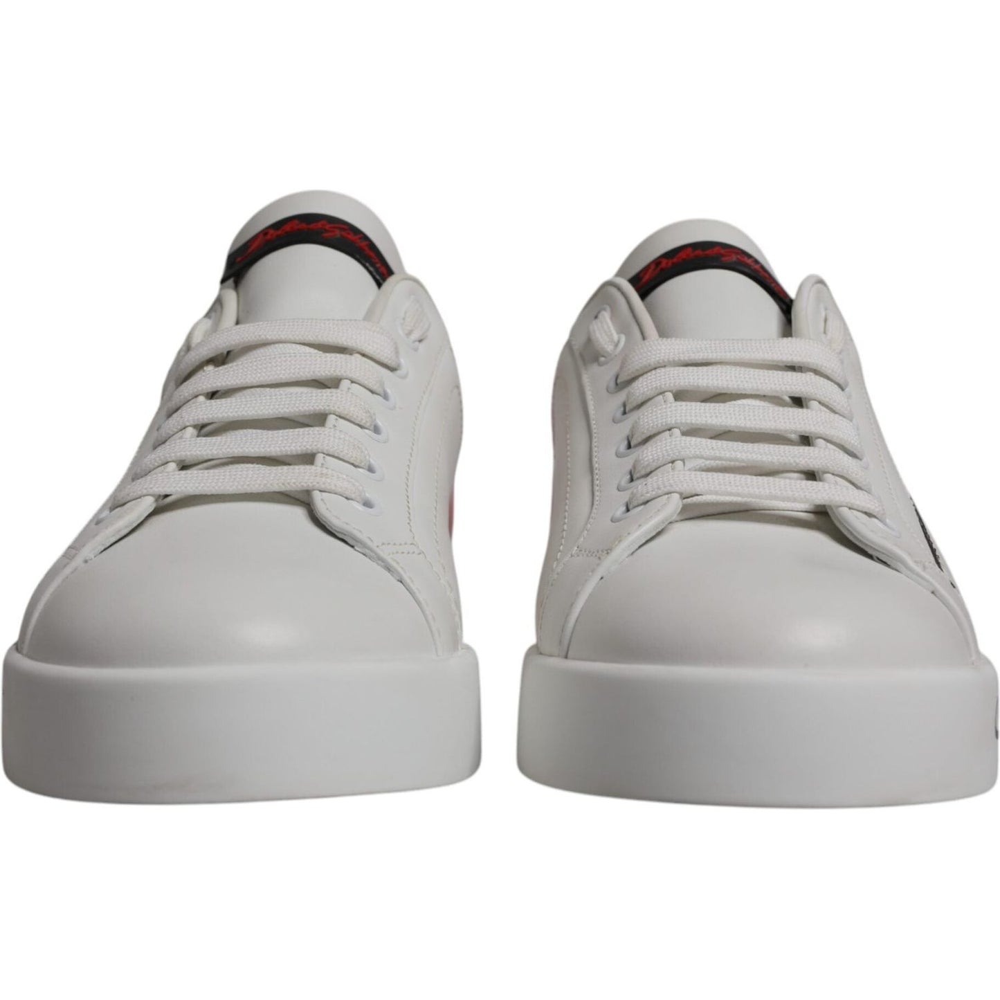 Dolce & Gabbana White Red Leather Logo Low Top Sneakers Shoes