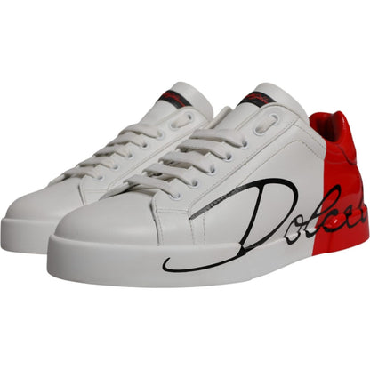 Dolce & Gabbana White Red Leather Logo Low Top Sneakers Shoes