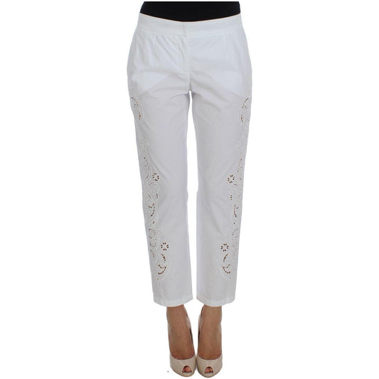 Dolce & Gabbana White Floral Cutout Dress Sicily Pants 10% Viscose,1728,67345645728,Clothing,Dolce & Gabbana,Dress Pants - Pants - Clothing,IT36 | XS,IT40|S,Jeans & Pants - Women - Clothing,Material: 90% Cotton,New with tags,Pants - Clothing,White,Women,W
