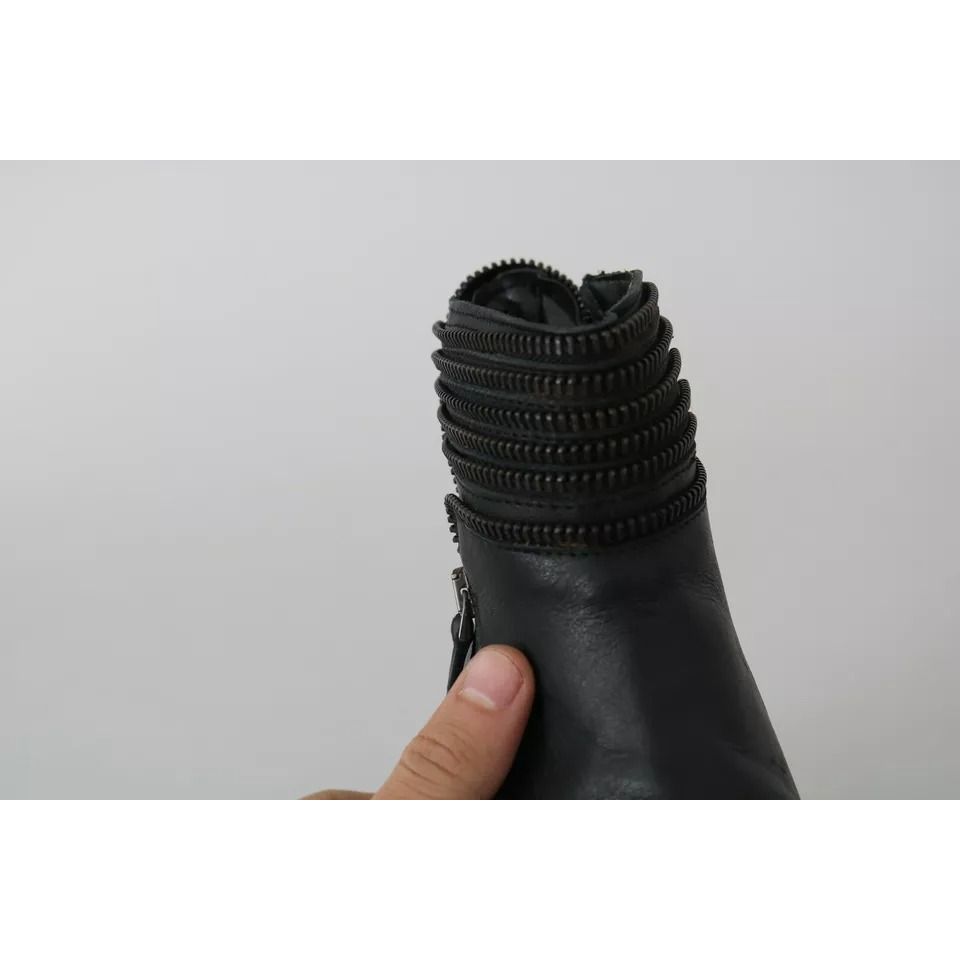 Ovyé Black Leather Zipper Ankle Boots Shoes