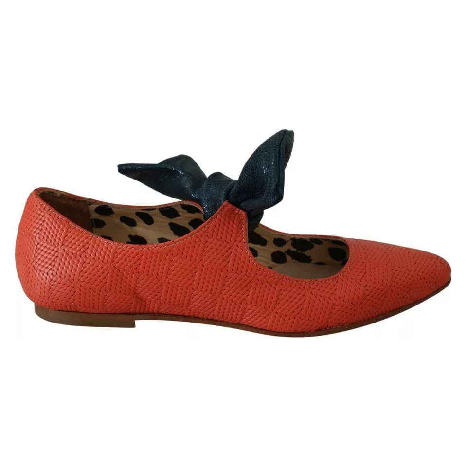EBARRITO Orange Leather Bow Slip-on Loafers Ballet Flat Shoes LA8419-36
