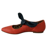 EBARRITO Orange Leather Bow Slip-on Loafers Ballet Flat Shoes LA8419-36