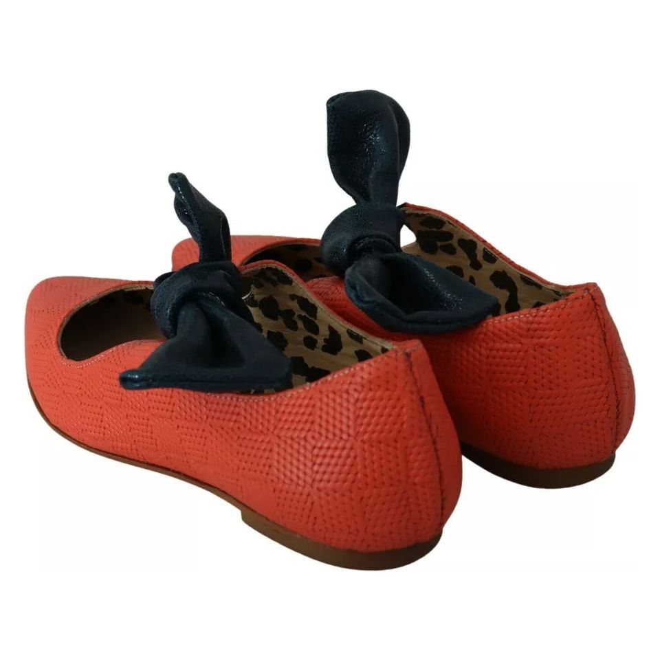 EBARRITO Orange Leather Bow Slip-on Loafers Ballet Flat Shoes LA8419-36