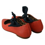 EBARRITO Orange Leather Bow Slip-on Loafers Ballet Flat Shoes LA8419-36
