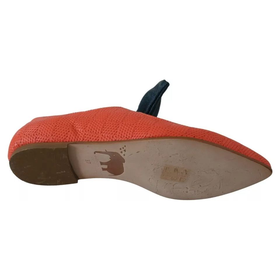 EBARRITO Orange Leather Bow Slip-on Loafers Ballet Flat Shoes LA8419-36